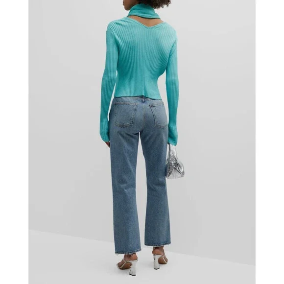 $435 Recto Women's Green Two-Way Ribbed Cardigan Sweater Size Medium